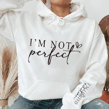 'm Not Perfect Print Hoodies Alphabets Print Hooded Sweatshirt Casual Style for Women Perfect for Winter and Fall Season