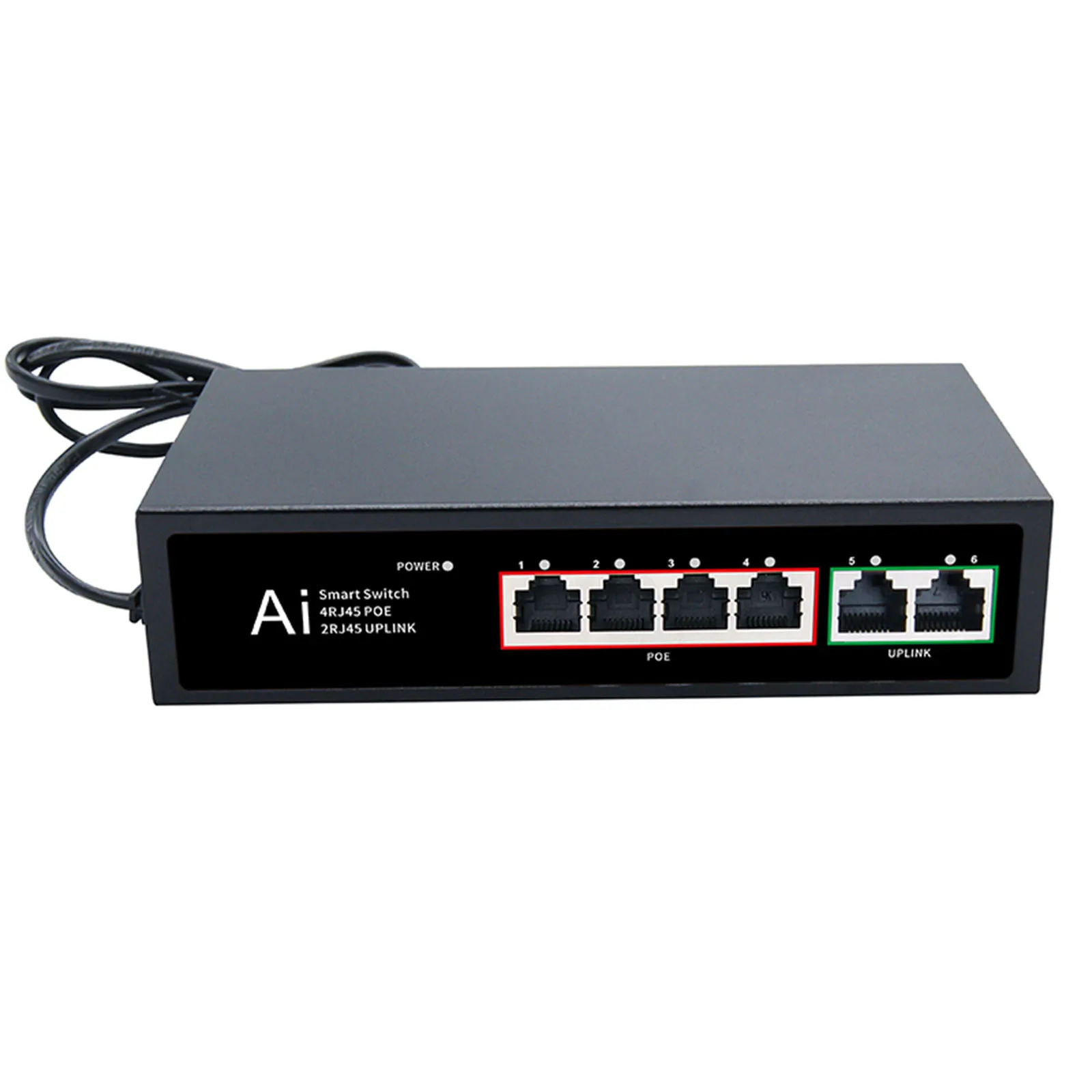 TEROW 이더넷 네트워크 고속 스위치, IP 카메라, 와이파이 라우터용, 표준 PoE 스위치, 4 PoE + 2 UpLink, 100Mbps 스마트 스위치, 6 포트