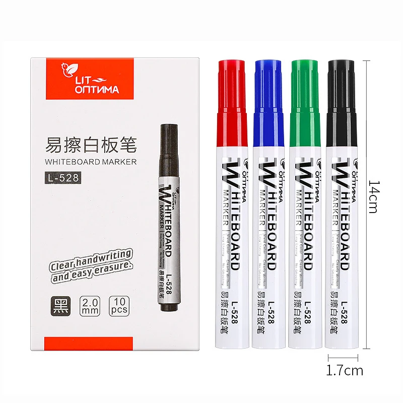Whiteboard Marker Set 2.0mm Nib Black Blue Red High-Volume Ink Office Teaching Pen Clear Handwriting & Easy Erasure 10pcs L-528