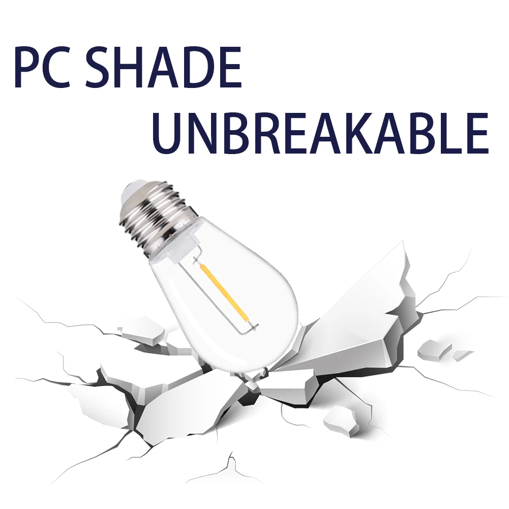조광 필라멘트 COB 볼 전구, 따뜻한 흰색 PC 커버, E27 LED 램프, 야외 방수 스트링 조명용, 10 팩, 5V, 24V, S14, 1W