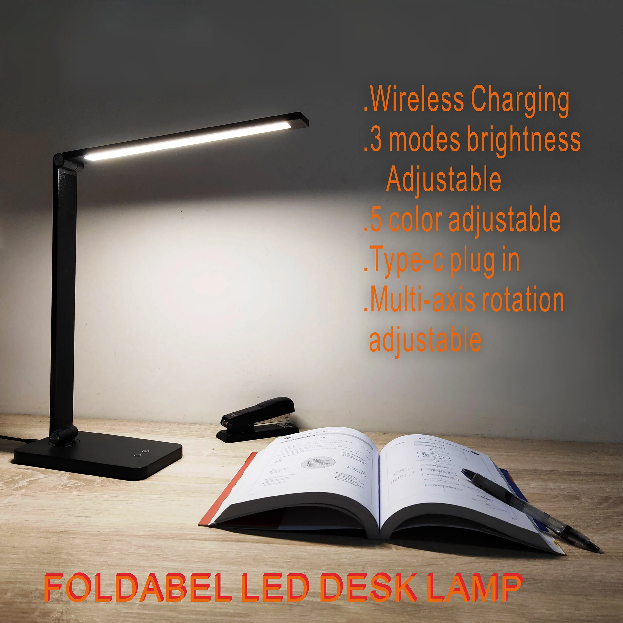 3 Brightness Modes Adjustable LED Desk Lamp Wireless Charging Station