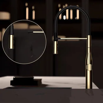 ก๊อกน้ำห้องครัวแบบดึงออกสีทองขัดเงา ก๊อกน้ำอ่างล้างจานแบบดึงออกสีเทา ก๊อกน้ำหมุนได้ 360 องศา ก๊อกผสมสำหรับห้องครัว 2