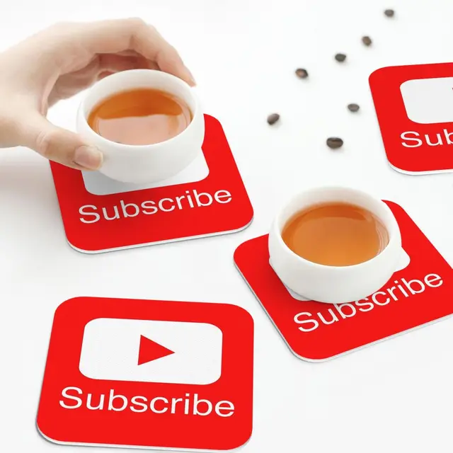 You Tube Feliratkozás A Lejátszás Gomb Videók Konyhai Placemats Vízálló Szigetelőszigetelő Csésze Kávé Szőnyegek Asztali Párnák - Image 4
