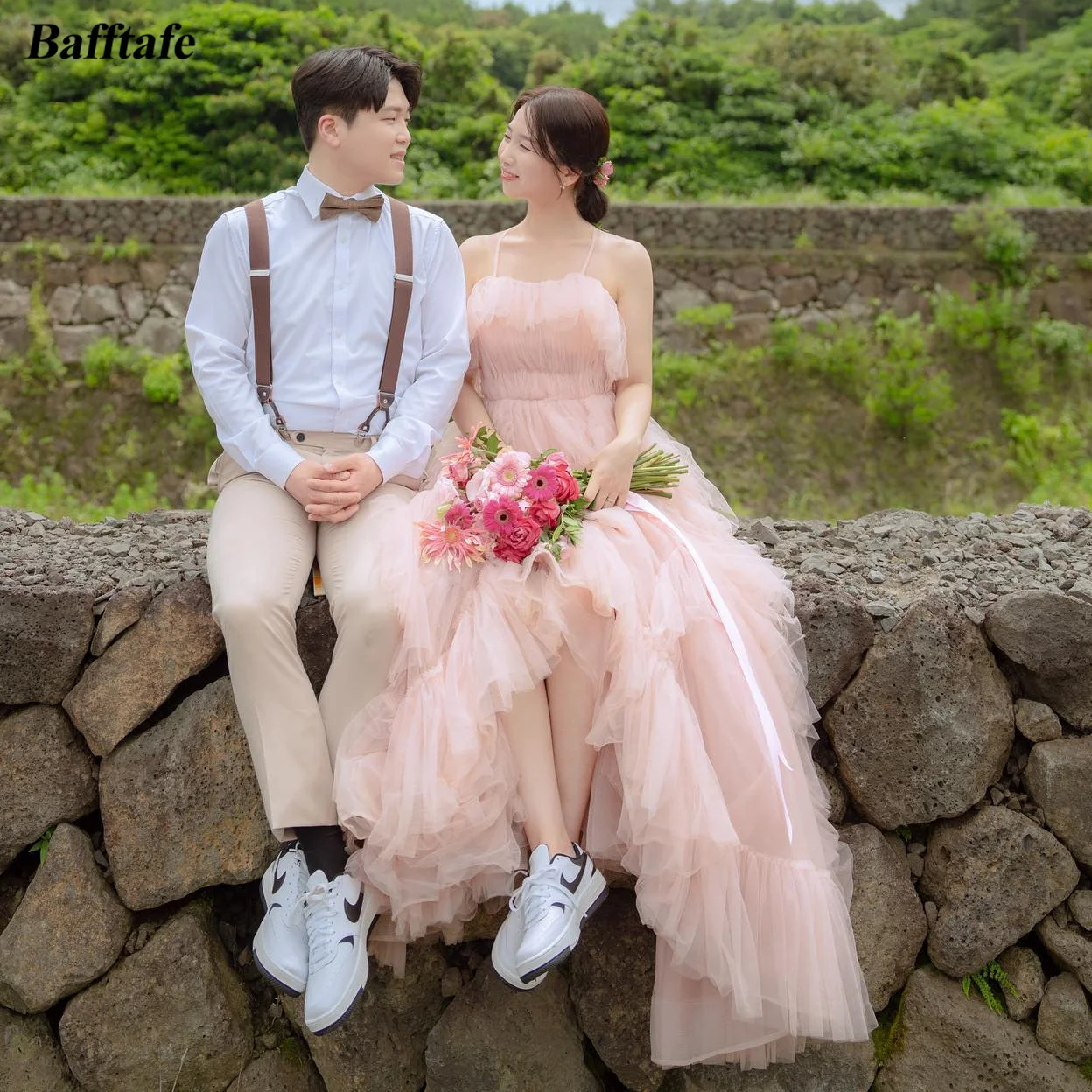

Bafftafe Korea Lady Wedding Bride Party Dress Evening Dresses Ruffles Soft Tulle Garden Prom Gowns Formal Wedding Photoshoot