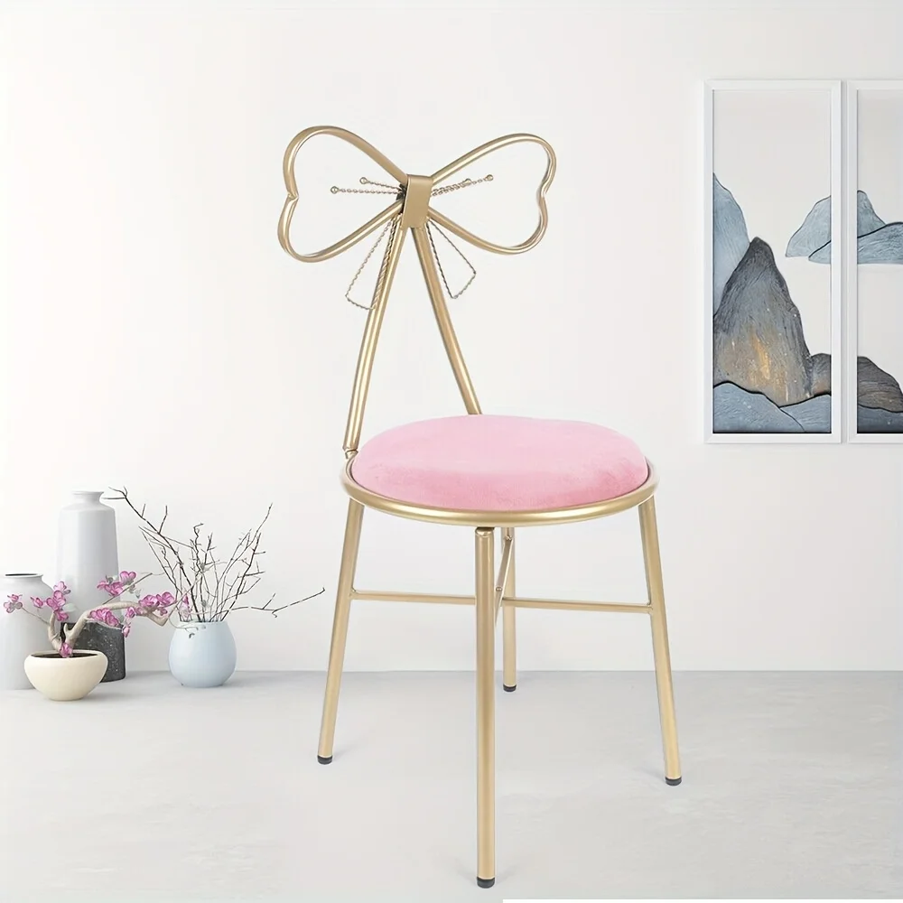 

1pc Vanity Makeup Stool Seat Pink Velvet Chair W/Backrest Bedroom Stool Leather chair modern Sofa chair Plywood chair Swivel lo