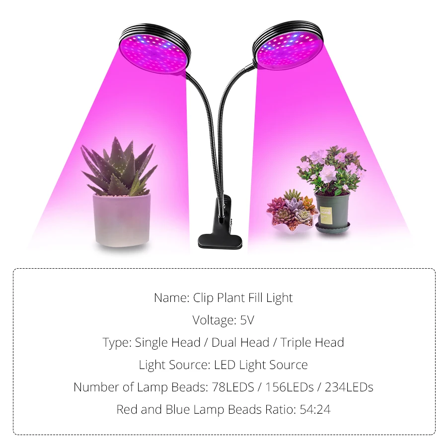 USB флуоресцентная лампа для выращивания растений, полный спектр, фитолампа для цветов, овощей, комнатный короб для выращивания