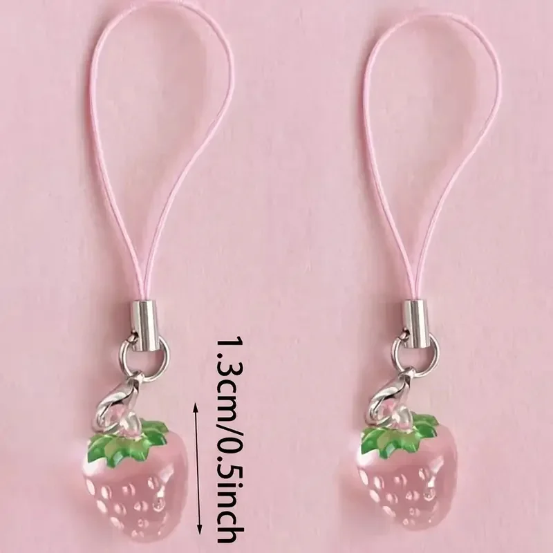 Charming Strawberry Resin Pendant with Playful Accents - Mini Fruit Charm Lanyard Accessory