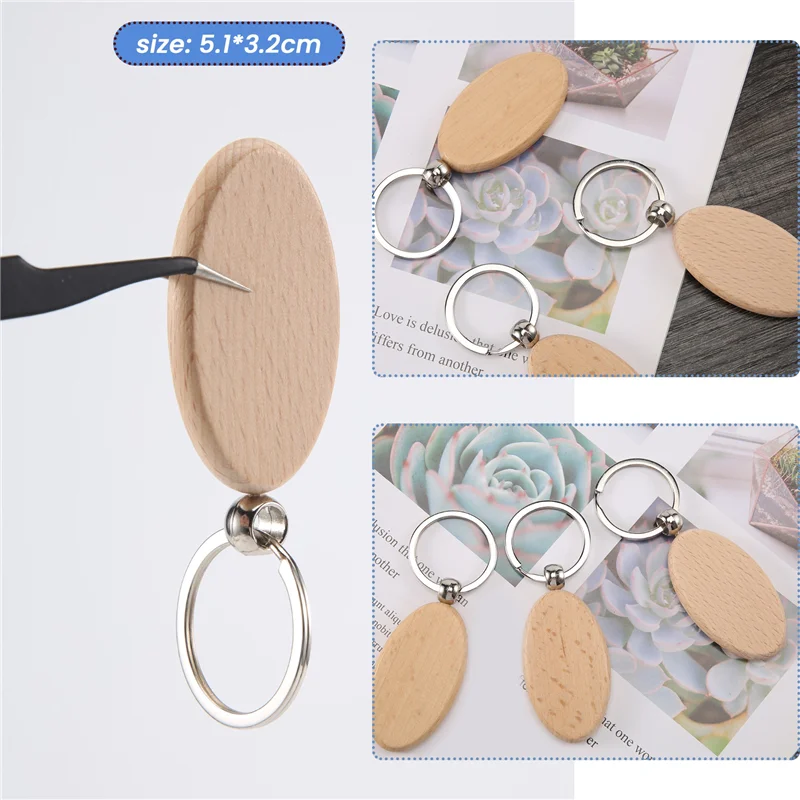 강력 추천-20개 빈 나무 열쇠고리 DIY 나무 열쇠고리 키 태그 선물 노란색