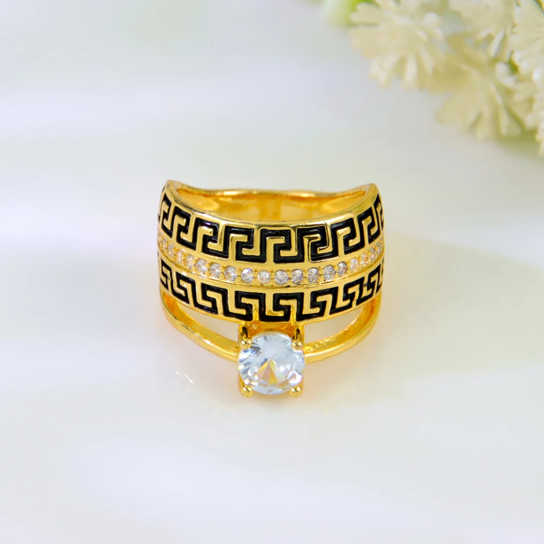 Luxus Dubai vergoldet Ehering 21k Gold Farbe italienischen Kubikzircon Paare Ringe Saudi Frauen Event Party Schmuck – Detail 8