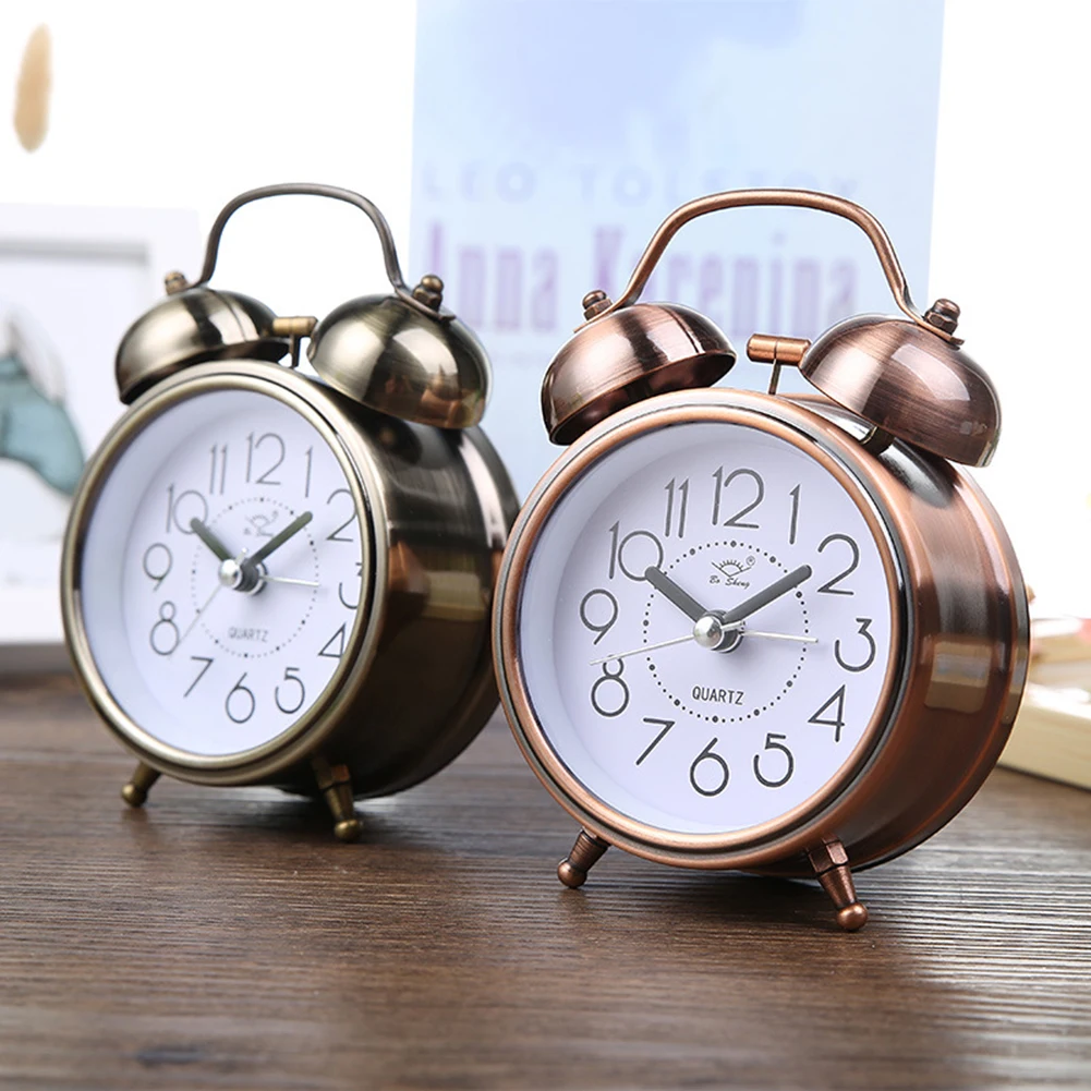 Reloj despertador de doble campana con luz nocturna, reloj