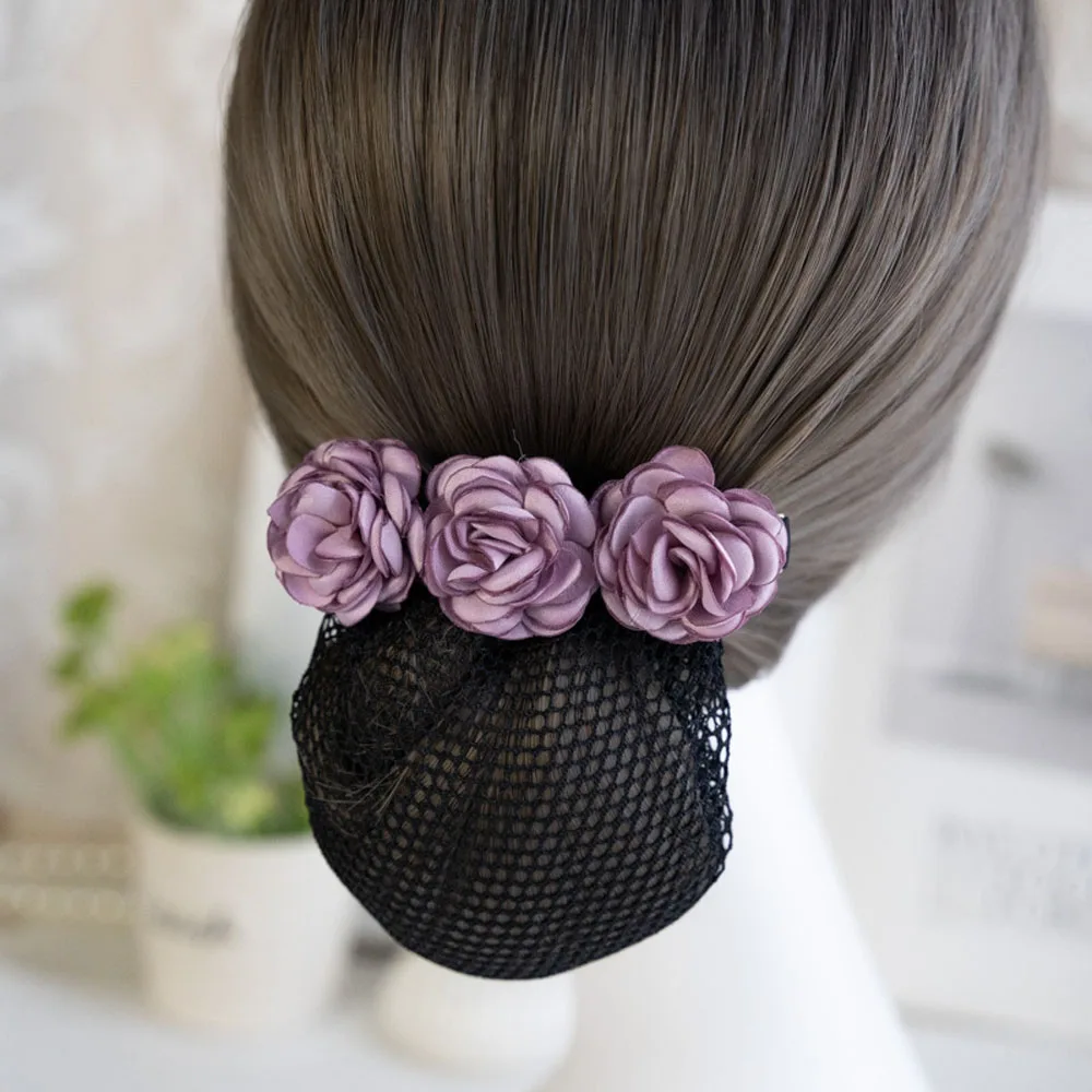 New Flower Hair Net Bun Mesh Barrettes Crochet Snood For Women Lady Girl Office Dance Nurses Gift Hair Accessorie Headwear 1 pc new women colorful super flash card irregular crystal metal hairband lady girls bling headband jewelry hair accessorie