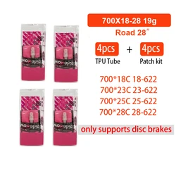Ridenow Ultralight TPU Road Bike Inner Tube - Super Light, 19g, 700c - 45mm (4pcs)