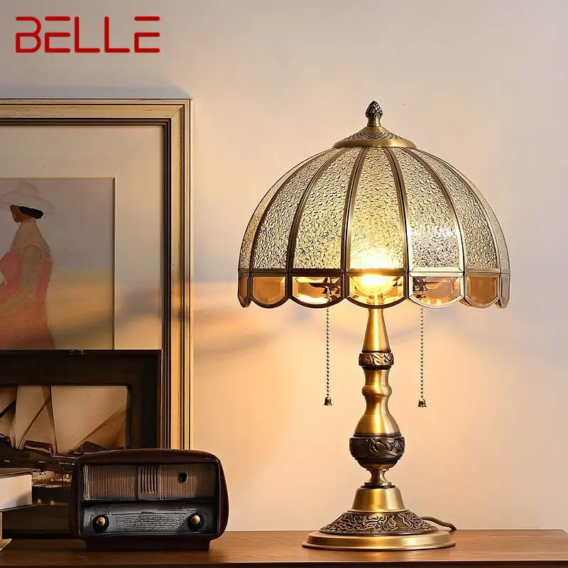 

BELLE Modern Brass Table Lamp LED Retro Creative European Glass Desk Light for Home Living Room Bedroom Bedside Decor
