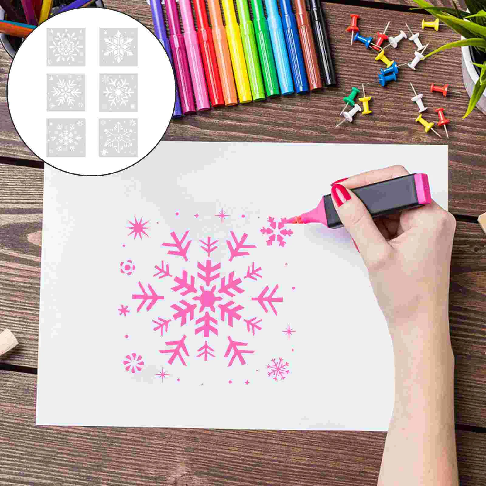 6 Pcs Painting Template Plastic Snowflake Molds Drawing Stencils Christmas Present Hollow Out Templates