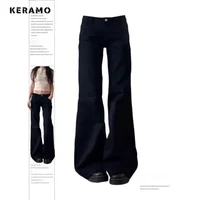 Normcore Y2K Baggy Black Denim Trouser Washed Vintage Casual Minimalist Pants Grunge High Waist Solid Color Street Retro Jeans 1
