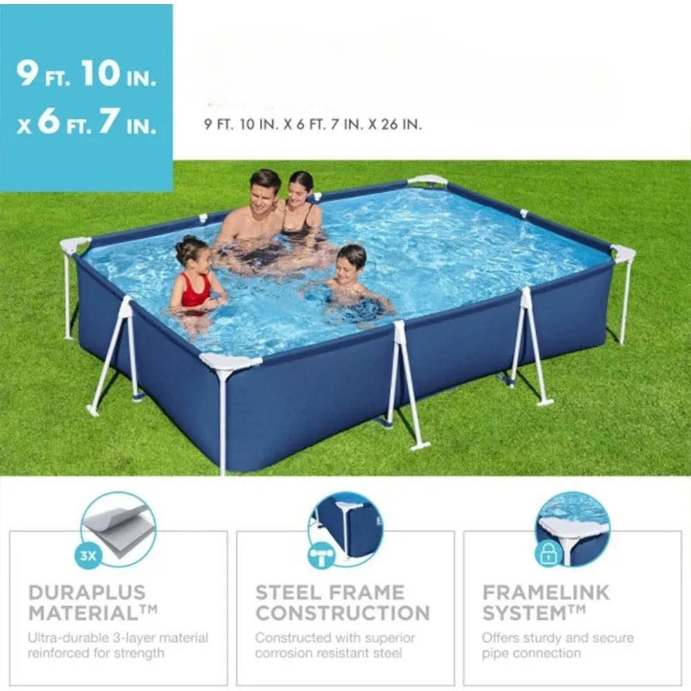 13ftX 6ft，11inX32in.Swimming Pool, Rectangular Steel Frame Above Ground Outdoor Backyard Swimming Pool Set