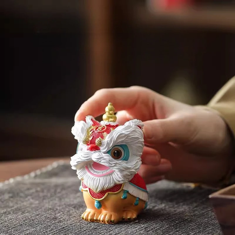 1pcs New Chinese Style Lion Dance Desktop Decoration Tea Table Decoration Resin Tea Pet Lion Dance Tea Ceremony Accessories