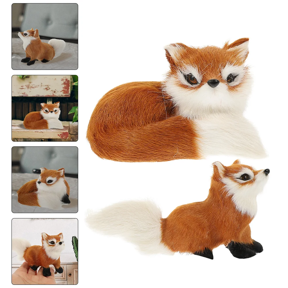 

2 Pcs Simulation Fox Cartoon Home Decors Accents Toy Foxes Plush Velvet Decorative Models Child
