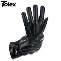 Tolex Leather Black Gloves Warm Mittens Outdoor Sports Motorcycle Driving Skiing Wind-Waterproof Gloves Touch Screen Gloves