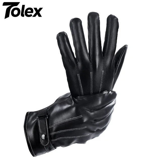 Tolex Leather Black Gloves Warm Mittens Outdoor Sports Motorcycle Driving Skiing Wind-Waterproof Gloves Touch Screen Gloves