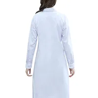 Blouse de laboratoire blanche unisexe à manches longues pour hommes et femmes, col à revers cranté, boutonné, uniforme d'infirmière médicale, tunique 2