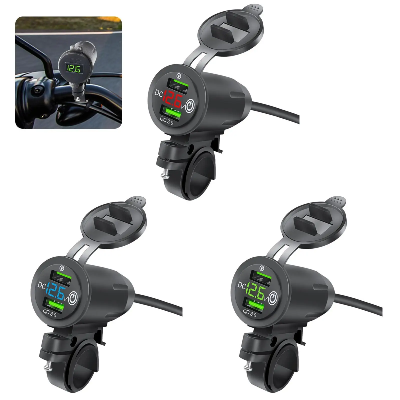 

Motorcycle Modified Quick Charger QC3.0 USB With Voltage Display Dual USB Charger Socket For Car Motorcycle Rider Handlebar