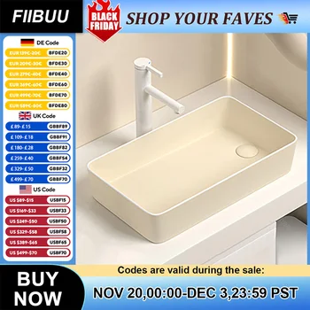 อ่างล้างหน้าทรงสี่เหลี่ยมผืนผ้าทำจากเซรามิกพอร์ซเลนสำหรับห้องน้ำ อ่างล้างหน้าแบบวางบนเคาน์เตอร์ทันสมัย พร้อมชุดท่อระบายน้ำ อ่างล้างหน้าแบบตั้งบนเคาน์เตอร์ 1