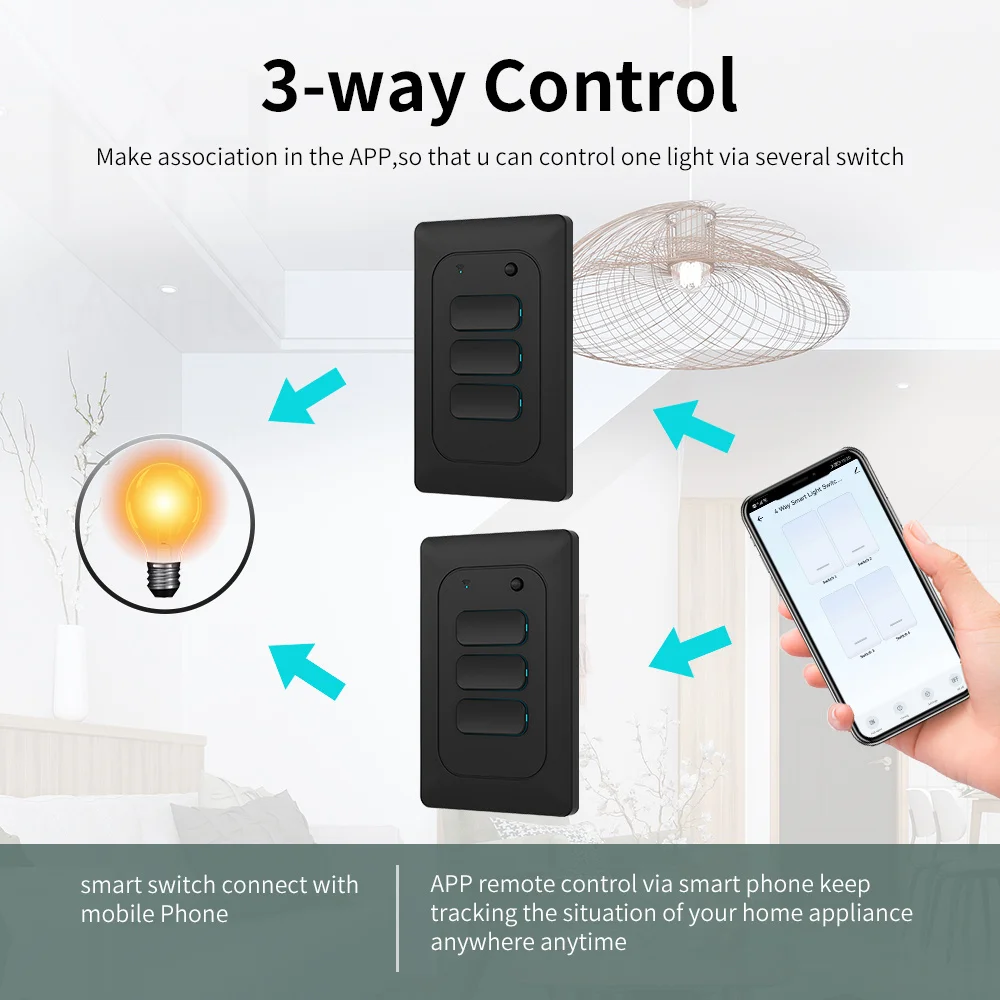 Zigbee Smart Tuya Light Wall Switch Push Button Interruptor No Neutral &With Neutral US Switch 1/2/3/4 Gang Alexa Google Home