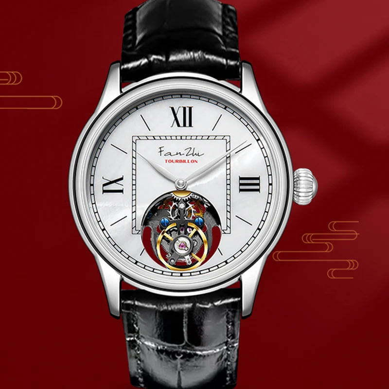 Merkur 100% Tourbillon Orologio Da Uomo Sapphire Fritillaria Orologio Da Uomo Orologi Meccanici Relogio Masculino Cinturino In Pelle