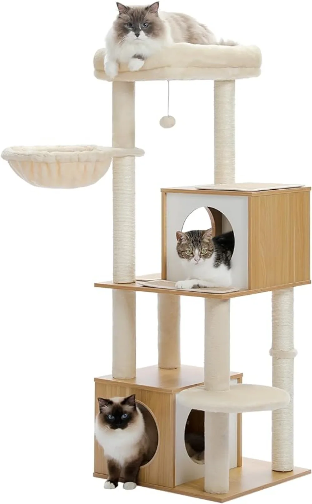 

PAWZ Road Large Cat Tree, 51 Inches Wooden Cat Tower with Double Condos, Large Perch,Soft Hammock and Totally Wrapped Sisal
