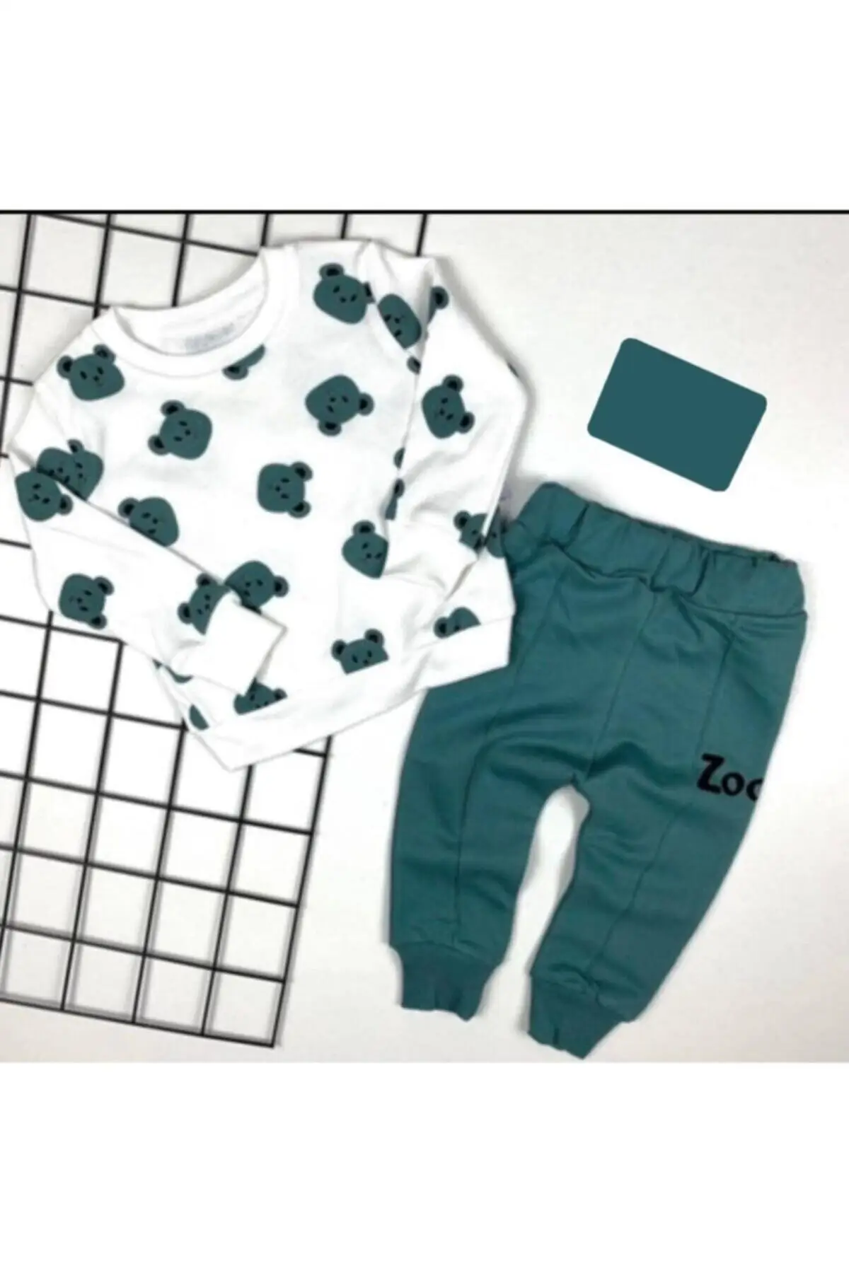 Imported Romper For Baby boy In Teddy Bear Design Green Color main image 0