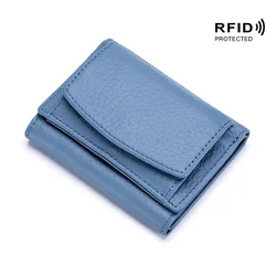 Women's Genuine Leather Fashion Wallet with Mini Coin Pocket and RFID Blocking (Light Blue)