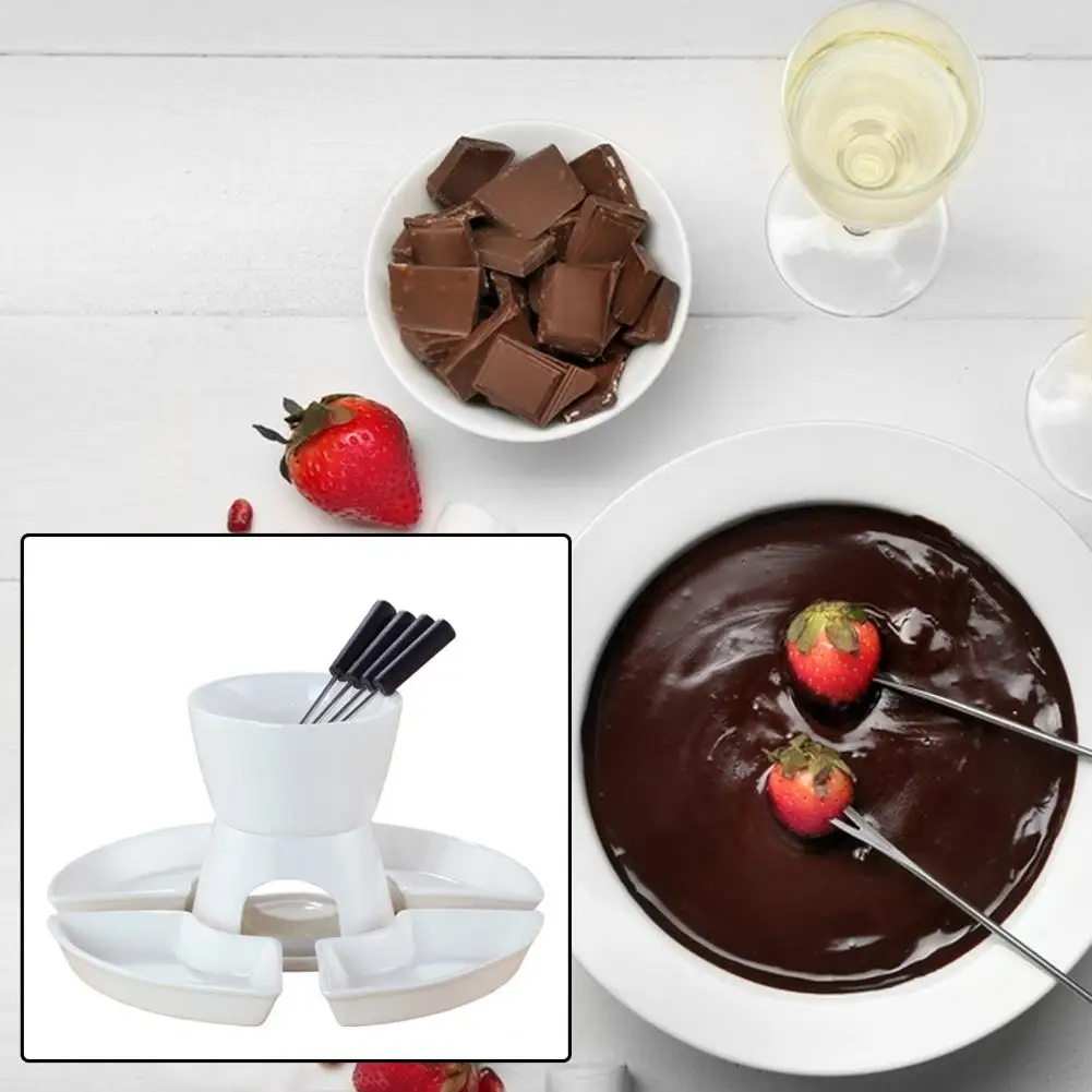 Heat Resistant Ceramic Fondue Pot Elegant Ceramic Fondue Butter Warmer Set for Chocolate Cheese Caramel for Even Dipping