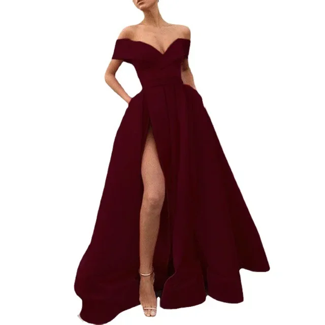 High End Gown Dress Summer Deep V Neck Off Shoulder - Image 5
