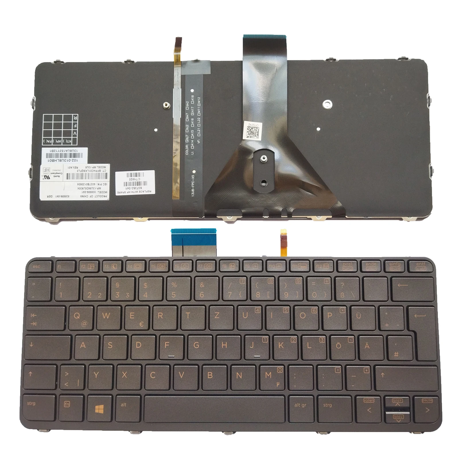 

German Keyboard for HP Elitebook Folio1020 G1 1030 G1 Backlit Orange font
