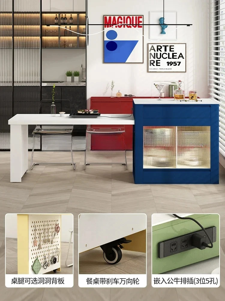 solid wood T-shaped island dining table, integrated household kitchen, rock board island cabinet