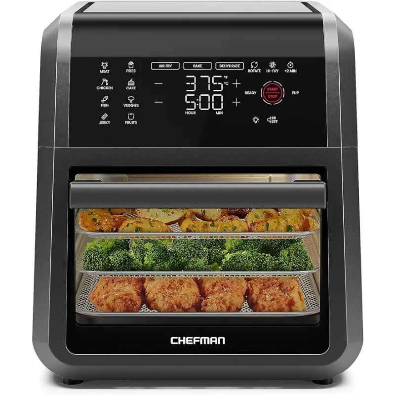 

Air Fryer Oven -12-Quart 6-in-1 Rotisserie Oven and Dehydrator, with Digital Timer and Touchscreen, Dishwasher-Safe Parts, Black
