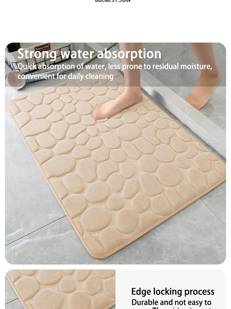 Description Picture 5 of item1 Embossed Pebble Bath Rug, Memory Foam Absorbent Floor Mat, Non-Slip Door Rug, Indoor Floor Mat, Bathroom Accessories