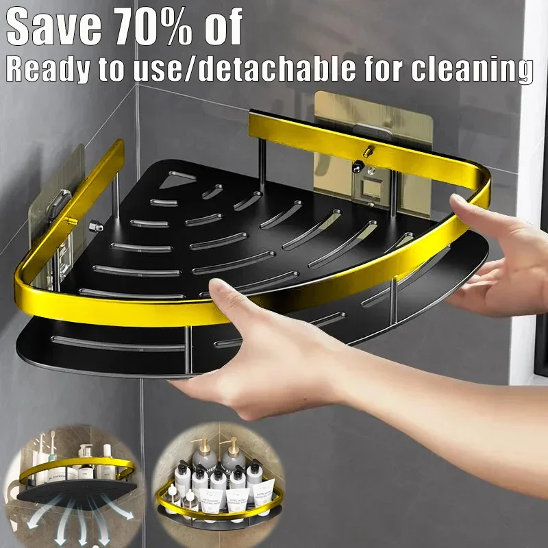 욕실 선반 주방 보관 정리함, 알루미늄 합금 샤워 선반 욕실 액세서리, 드릴링 없는 벽 선반 