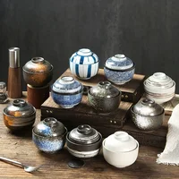 Bol à ragoût en céramique Vintage de 300ml, 1 pièce, avec couvercle, bol à Dessert, œuf cuit à la vapeur, bol à soupe, Pot à ragoût créatif pour Restaurant domestique 2