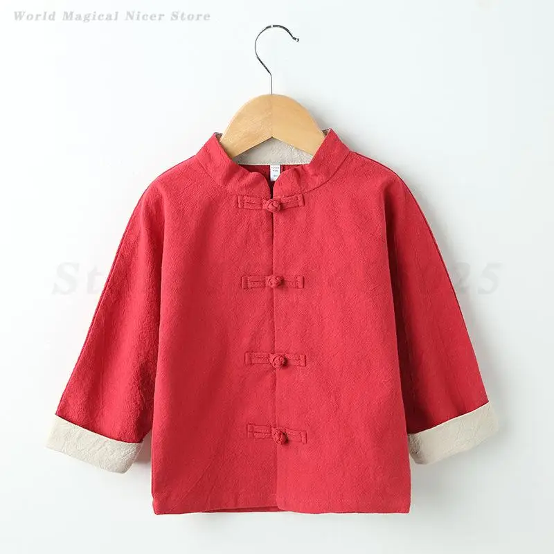 Children's Hanfu Tang Clothes Chinese Style Shirt New Year Festival Jacket Boy Girls Traditional Tang Tops Baby Kong Fu Blouse