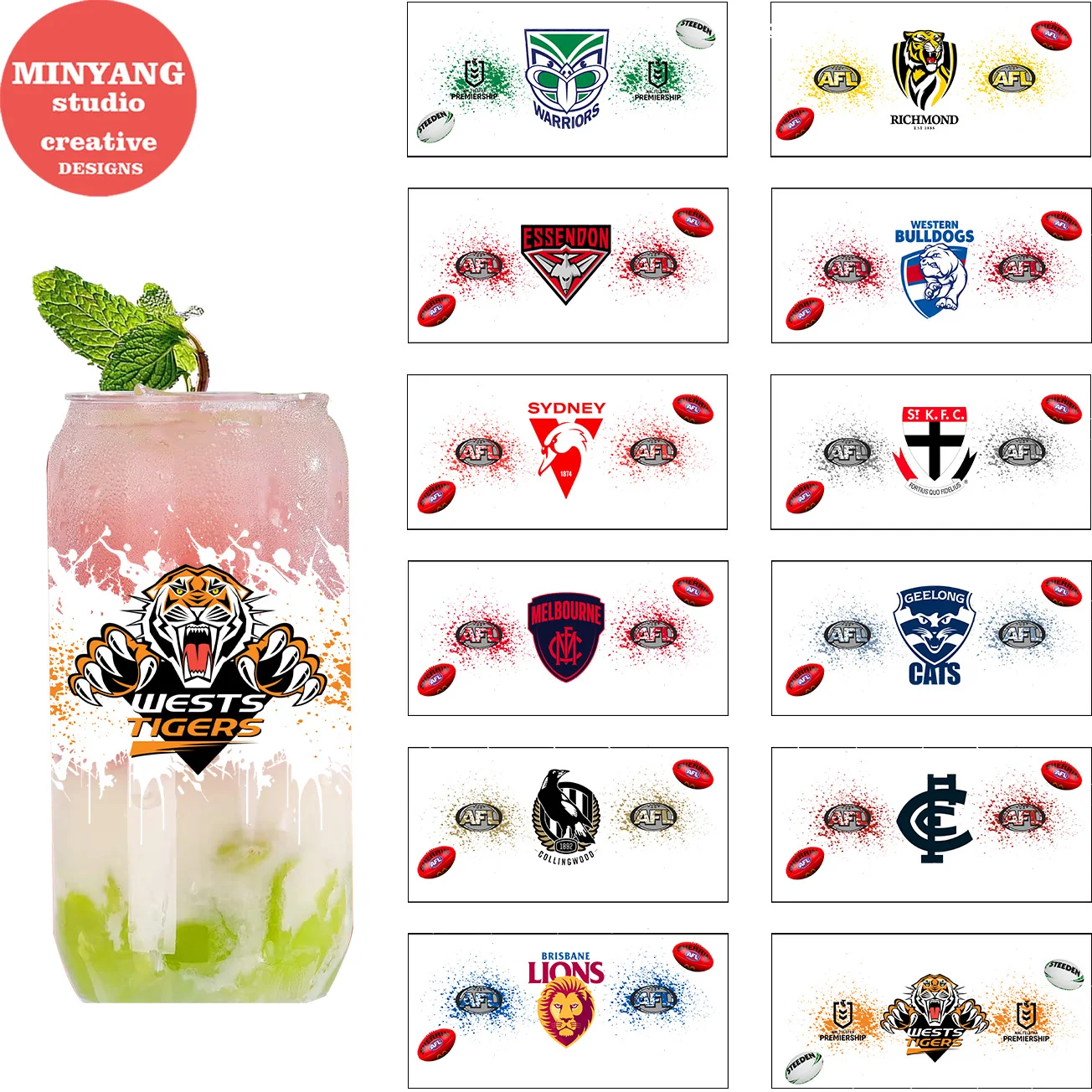 Football team rugby team peel waterproof DIY Decals 3D transfers uvdtf crystal stickers 16oz uv dtf cup wraps for Libbey Glasses
