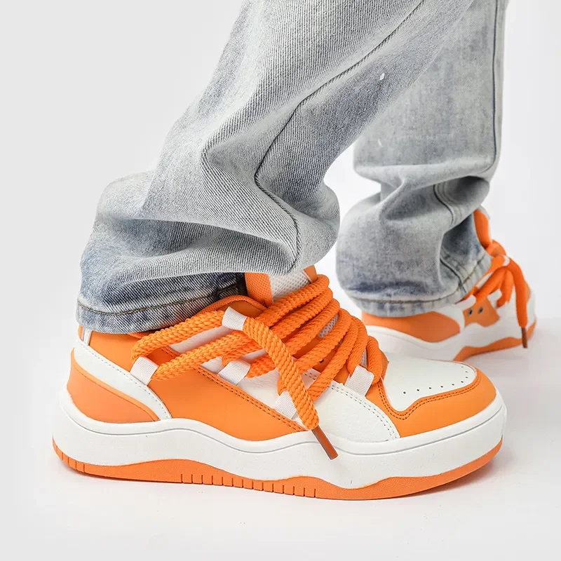 

New Trend Designer High Quality Mens Casual Shoes Women Fashion Leather Luxury Sneaker Orange Outdoor Trainers Platform Sneakers