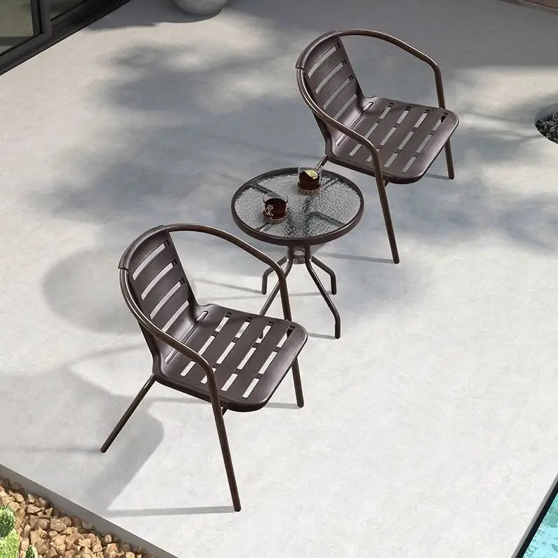 Outdoor Table And Chair Combination With Umbrella Patio Casual Tea Shop Outdoor Garden Iron Small Balcony Table And Chair Set