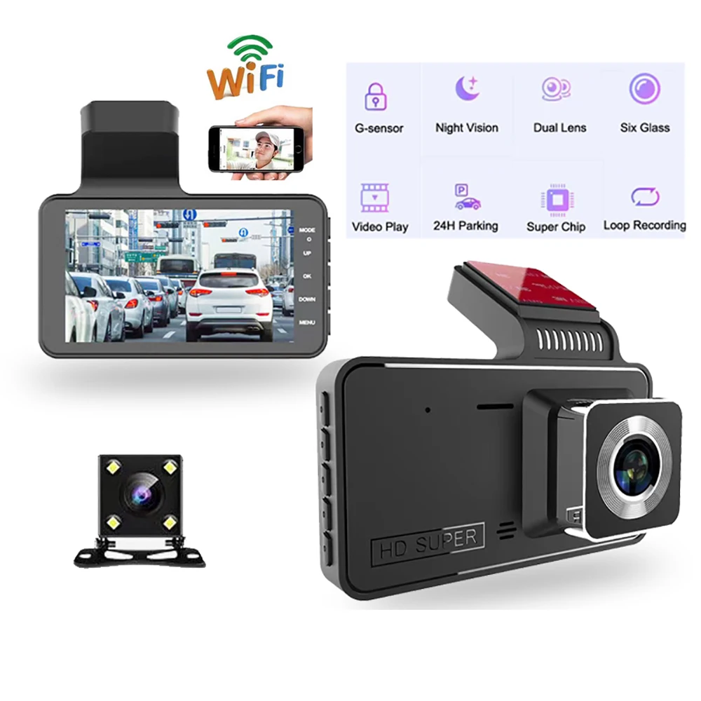 

Автомобильный видеорегистратор, Wi-Fi, HD 1080P, с функцией ночного видения