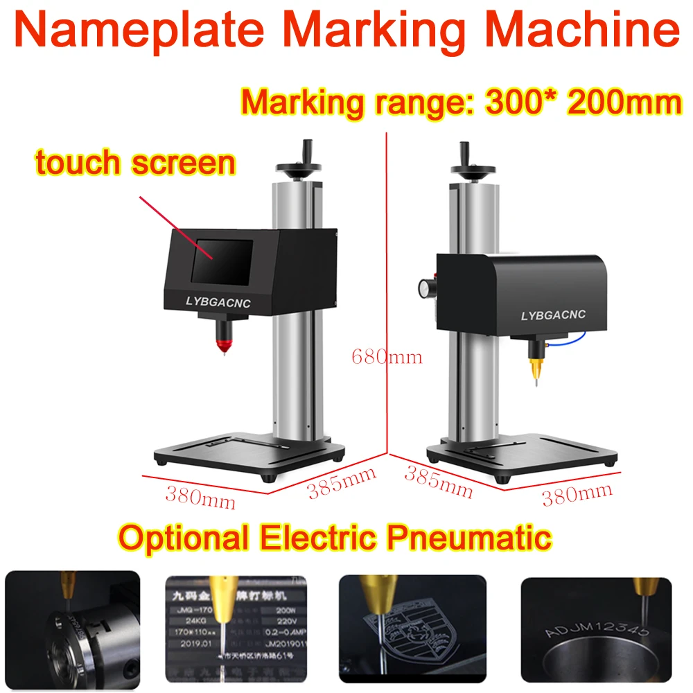 

LYBGACNC Desktop Nameplate Marking Machine Pneumatic Touch-Screen Electric Lettering Machine 300*200mm with 3axis 100mm Chuck