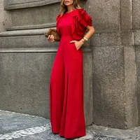 Modigirl Red Romper Jumpsuit Woman 2025 New Summer Falbala Short Sleeves Wide Leg Jumpsuits Woman Elegant Party Formal Clothes