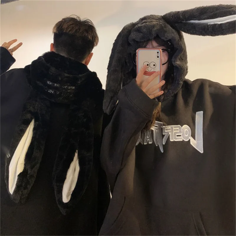 

New Rabbit Sweatshirt High Street Punk Hoodie Male Top Men's Hoodie Streetwear Casual Long Sleeve Tops Couple Cool Black Hoodies
