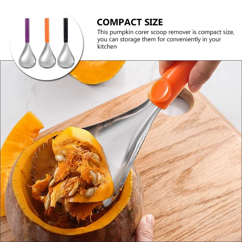 3 pz manuale zucca Corer Scoop separatore di polpa di zucca in acciaio inox zucca Scooper (arancione, viola, nero) durevole