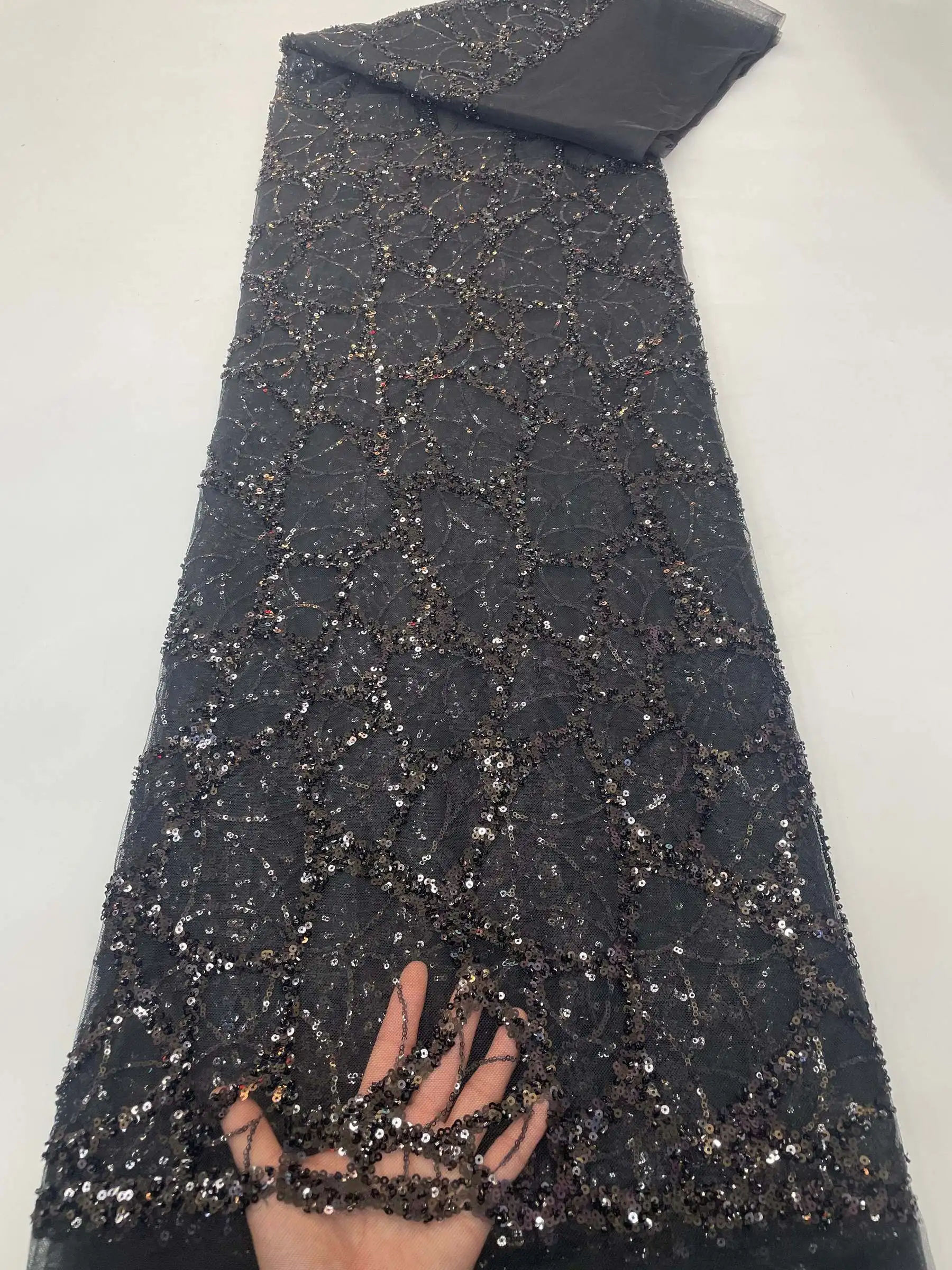 

Африканские блестки, кружевная ткань с бусинами 2024, высококачественный нигерийский французский Тюль ручной работы с бисером для свадебного платья